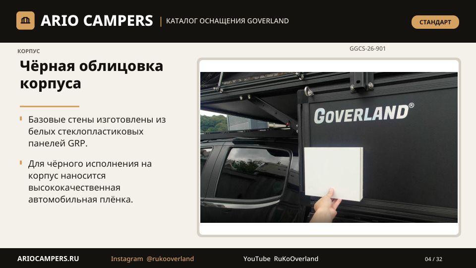 Страница каталога: чёрная облицовка корпуса и базовая комплектация